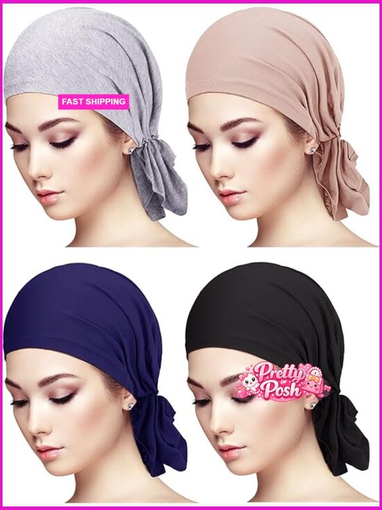 Modal Cotton Pre-Tied Slip-On Head Wrap Scarves Set of 4 main image 6